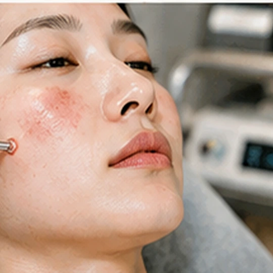 여드름과 붉은 자국을 확인하는 피부 이미지