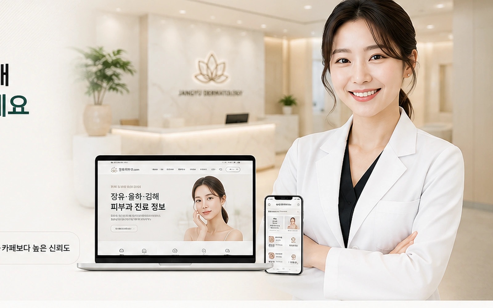 피부과 상담을 진행하는 의료진과 방문자